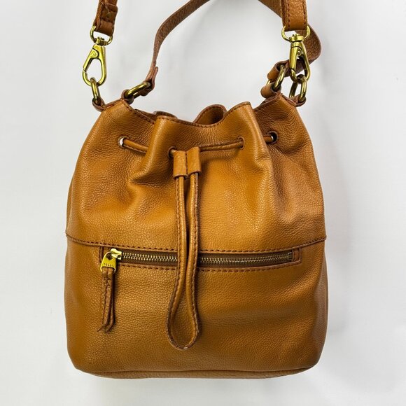 Fossil Vickery Tan Drawstring Satchel/Top Handle Leather Shoulder Crossbody READ - Picture 1 of 16